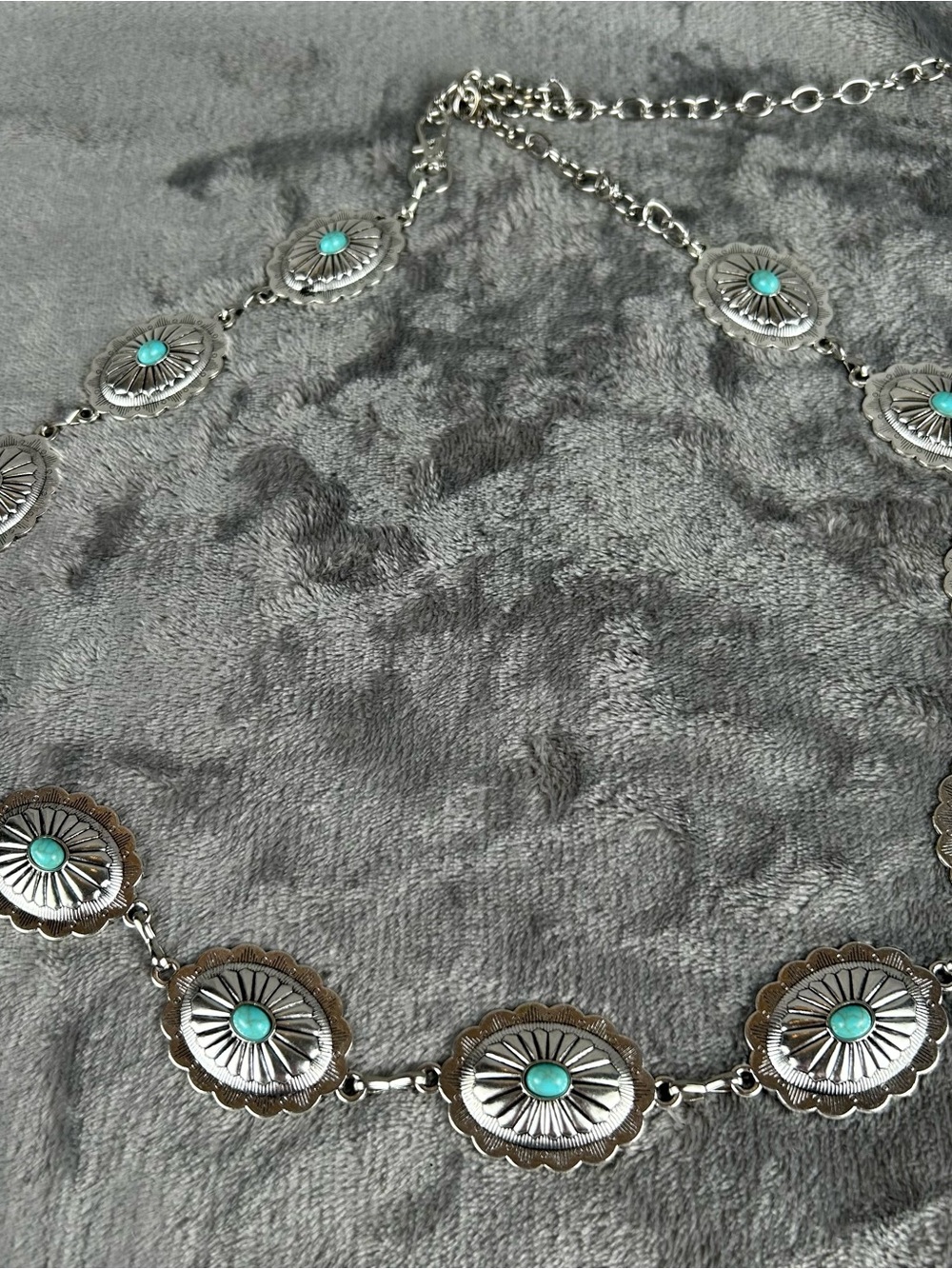 Western Style Oval Turquoise Stone Concho Chain Belt Womens Adjustable Large